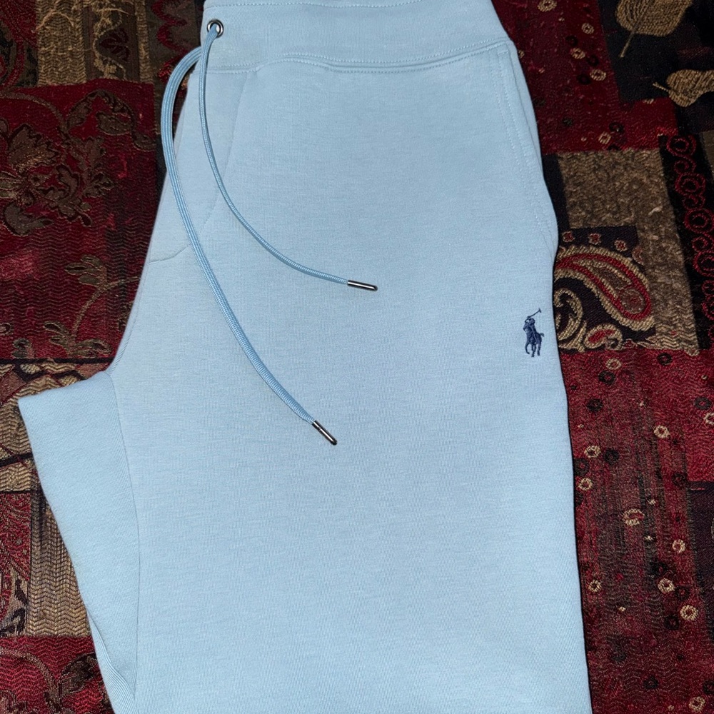 Polo Ralph Lauren Performance Double-Knit Light Sky Blue/Navy Blue Pony Joggers - Picture 5 of 6